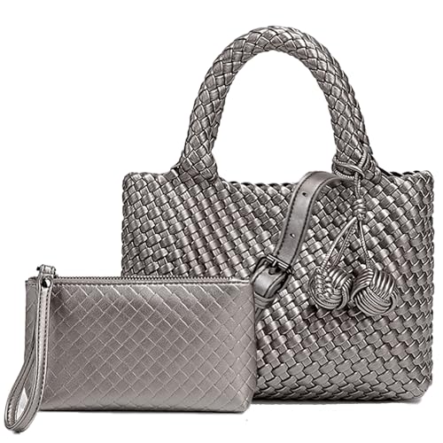 Image of Woven Tote Bag for Women with Coin Purse, Foldable Chain Small Crossbody Handbags, Fashion Shoulder Bag, Hobo Satchel
