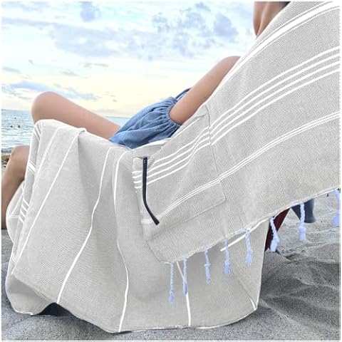 Lux Übergroßes saugfähiges Baumwoll-Strandtuch mit versteckter Reißverschlusstasche Cover