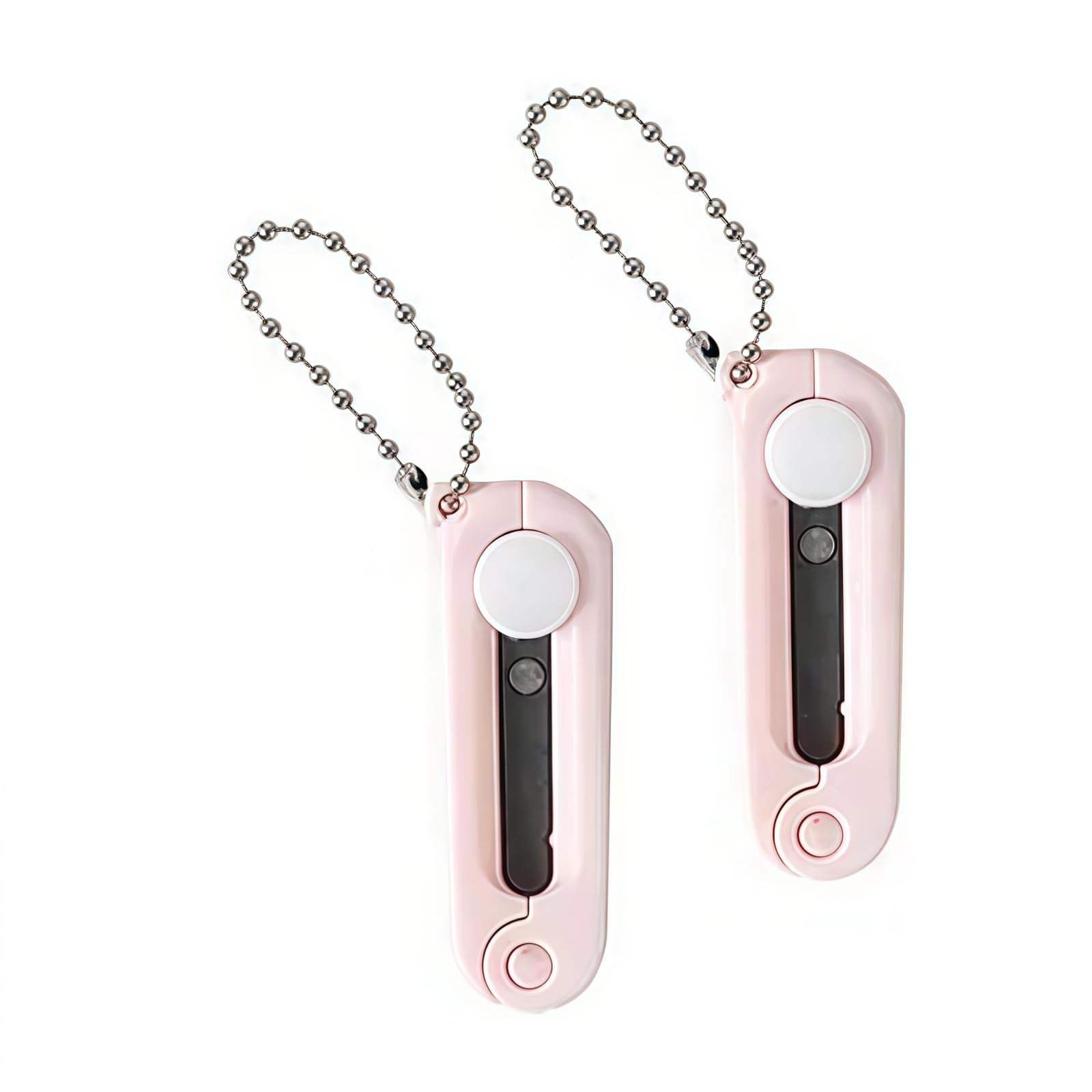 Elzhan Silver 2Pcs Folding Scissors, Pink Safe Portable Travel Foldable Telescopic Cutter Pocket Mini Scissor With Keychain For Cutting, Scrapbooking, Crafting,