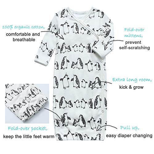 Image of O2 BABY 100% Organic Cotton Kimono Gown with Mittens & Fold-Over Pouch