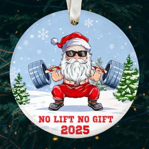 Santa Weight Lifting Ornament Weightlifting Barbell Gym Ceramics Ornament Funny Santa Claus Ceramic Ornaments Gifts for Weightlifters, Gym Lovers Xmas Tree Decorations Hanging Pendant Gifts