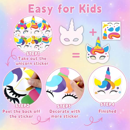 Máscaras de unicornio para niños con calcomanías DIY y actividades de arcoíris 4