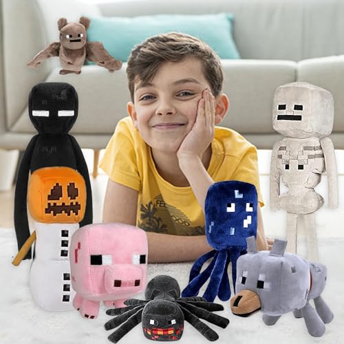 Xslwan 8Pack Creeper Plush Toy Game Plush Snow Golem Plush, Enderman Plush, Baby Wolf, Baby Pig, Spider, Bat, Skeleton Shooter, Squid Stuffed Animals Toys,Great Gift thumb #1