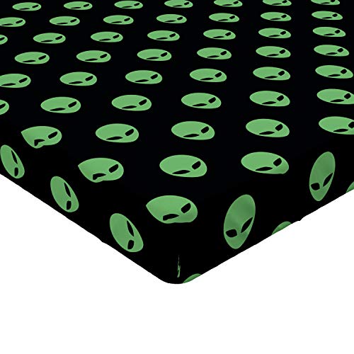 Ambesonne Alien Fitted Sheet, Supernatural Martiansal Beings From Other Planets Head Of An Alien, Soft Decorative Fabric Bedding All-Round Elastic Pocket, Queen Size, Fern Green #TOP17