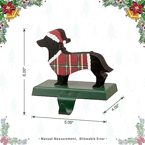 Glitzhome Wooden Christmas Stocking Holder Set of 2 Dachshund Xmas Decoration,Red4