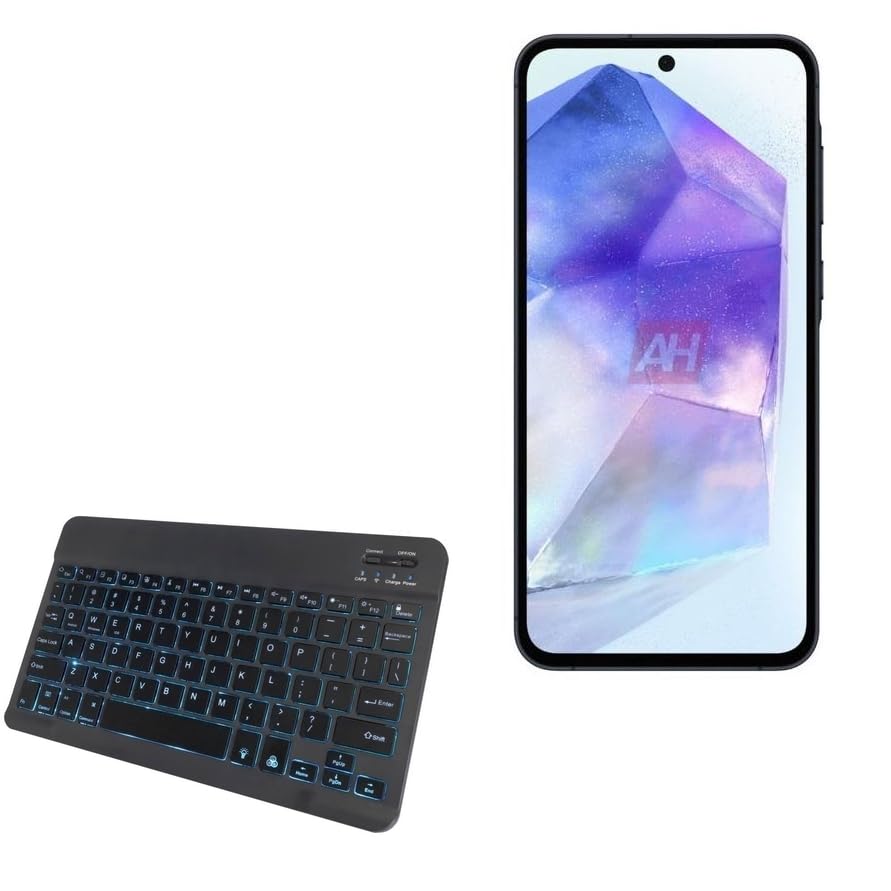BoxWave Keyboard Compatible with Samsung Galaxy A55 - SlimKeys Bluetooth Keyboard - with Backlight, Portable Slim LED 7 Colors - Jet Black