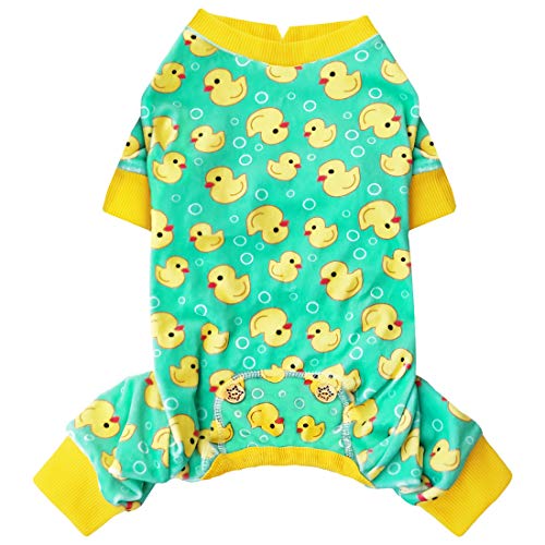 KYEESE Velvet Dog Pajamas for Small Dogs Soft Onesie Shirt, Yellow Duck