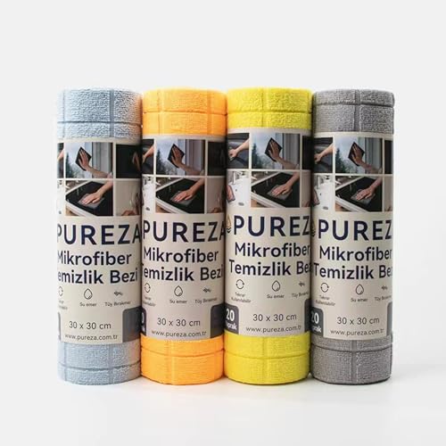Pureza Rulo Mikrofiber Temizlik Bezi 30X30 cm 20'li- Mutfak, Banyo, Cam ve Araba Için (Gri)