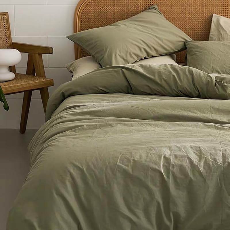 Michorinee Green Duvet Cover Set Single Bed Plain Olive Green Bedding