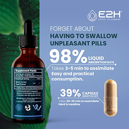 E2H Natural Black Currant Extract, Cold Pressed Black Currant Seed With Omega 6 Gla - Immune System Health - Fast Absorbing Liquid - 2 Fl Oz #TOP4