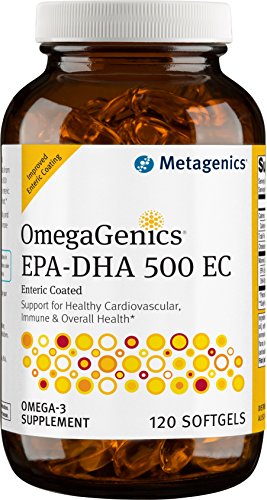 Metagenics OmegaGenics EPA DHA 500 EC Enteric Coated Omega 3 Fish Oil Daily Supplement to Help Support Cardiovascular Health and Immune Function - Lemon Flavor, 120 Count