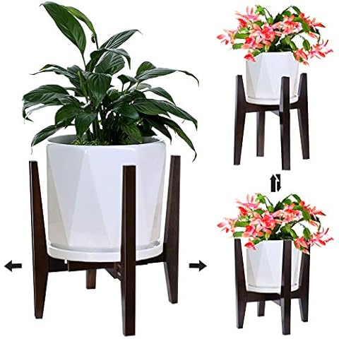 HmiL-U Mid Century Plant Stand | Adjustable Indoor Plant Stand | Flower Pot Holder Fits 8 to 12 Inch Pots | Display Rack Rustic Decor - Easy Assembly (Plant Pot NOT Included)(Dark Brown Plant Stand) Cover