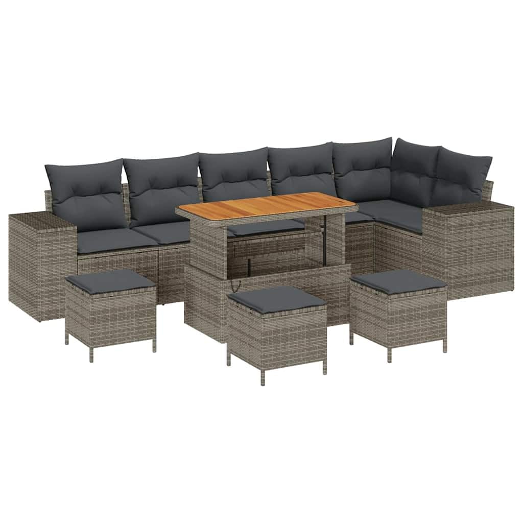 Set di mobili da giardino in polyrattan, 10 pezzi, con tavolo