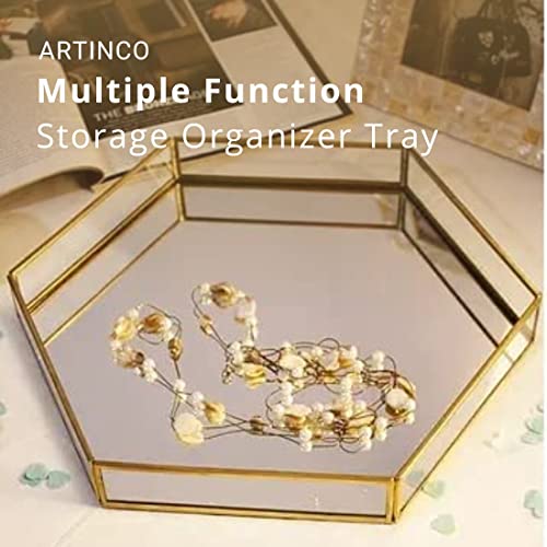 Image of Glass and Mirror Base Jewelry Tray, Mirror Base Vanity Tray, Home Table Decor, Makeup Organizer (Size - 10x8.5x1.5 inches)