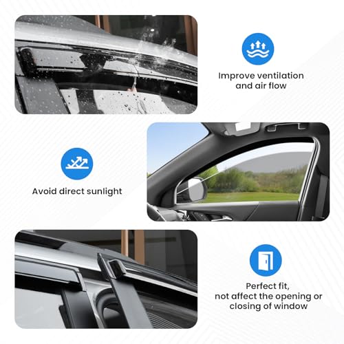 Image of Equinox Rain Guards - Window Visors for Chevrolet Chevy Equinox 2025 2026(Not for EV), Out-Channel Side Window Rain Guards for Equinox Accessories, 4PCS, Black, Car Accessories