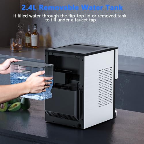 Image of Kndko Nugget Ice Makers Countertop, 44lbs /24H Pebble Ice Machine with Self-Cleaning Dispenser, Soft Chewable Pellet Ice, 3.3lbs Storage for Home /Kitchen /Office /Party, Silver