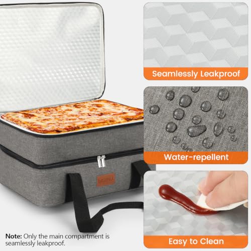 Image of Food Warmer Electric Casserole Carrier - Large Double Decker Heated Lunch Bag for Car Truck,12V /24V /110V,Thermos for hot Food for Potluck Cookouts Parties Picnic,Fits 9 inchx13 inch Baking Pan (Gray)