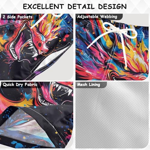 Pigsaly Boys Swim Trunks Angry Dragon Colorful Boys Board Shorts Swimsuit Swimwear Summer Bathing Suit 5T3