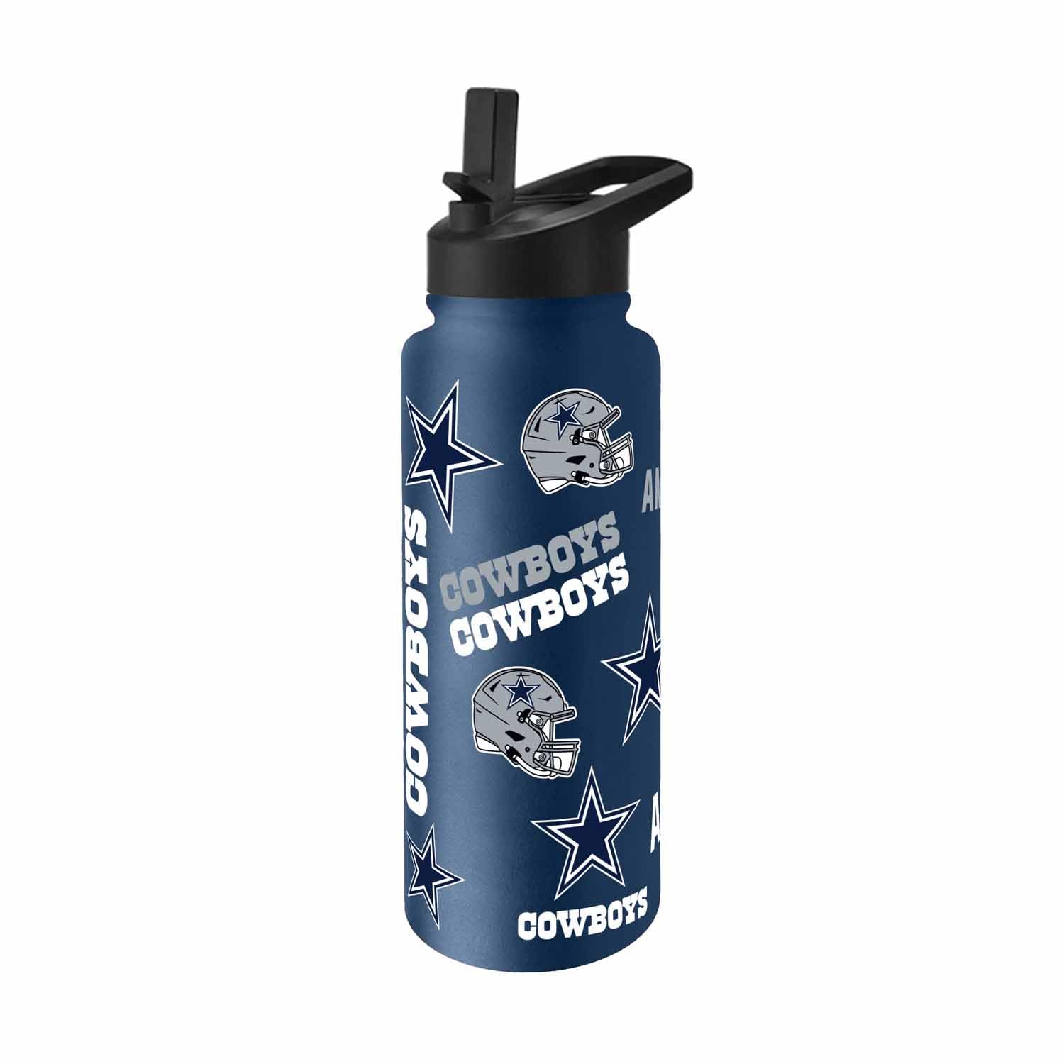 Team Fan Apparel NFL 34oz Quencher Stainless Steel Insulated Water Bottle Easy-Carry No-Spill No-Leak Lid Flip Top Spout