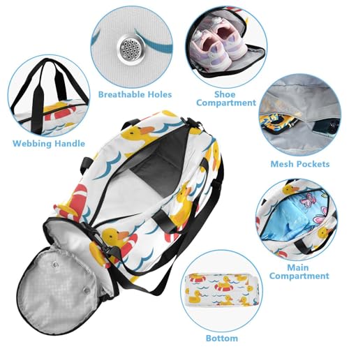 Duffle Bag Kids Gym Bag with Shoes Compartment & Wet Separation Overnight Travel Duffel Bag Swimming Duck for Girl Boy4