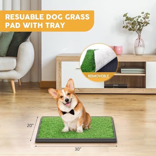 Image of Indoor Dog Potty Grass with Tray Large Reusable Dog Pee Grass Pad with Tray