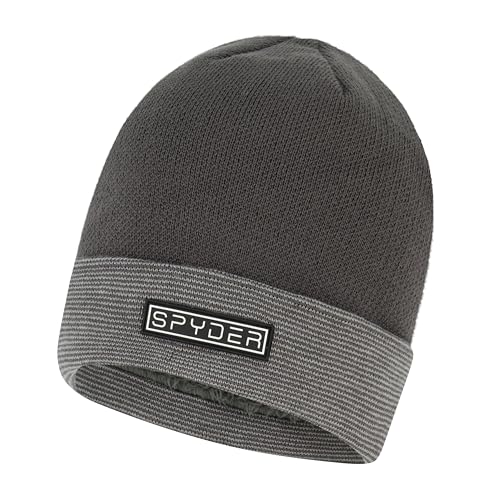 Spyder Mens Fur Lined Rib Knit Cuff Beanie Charcoal One Size