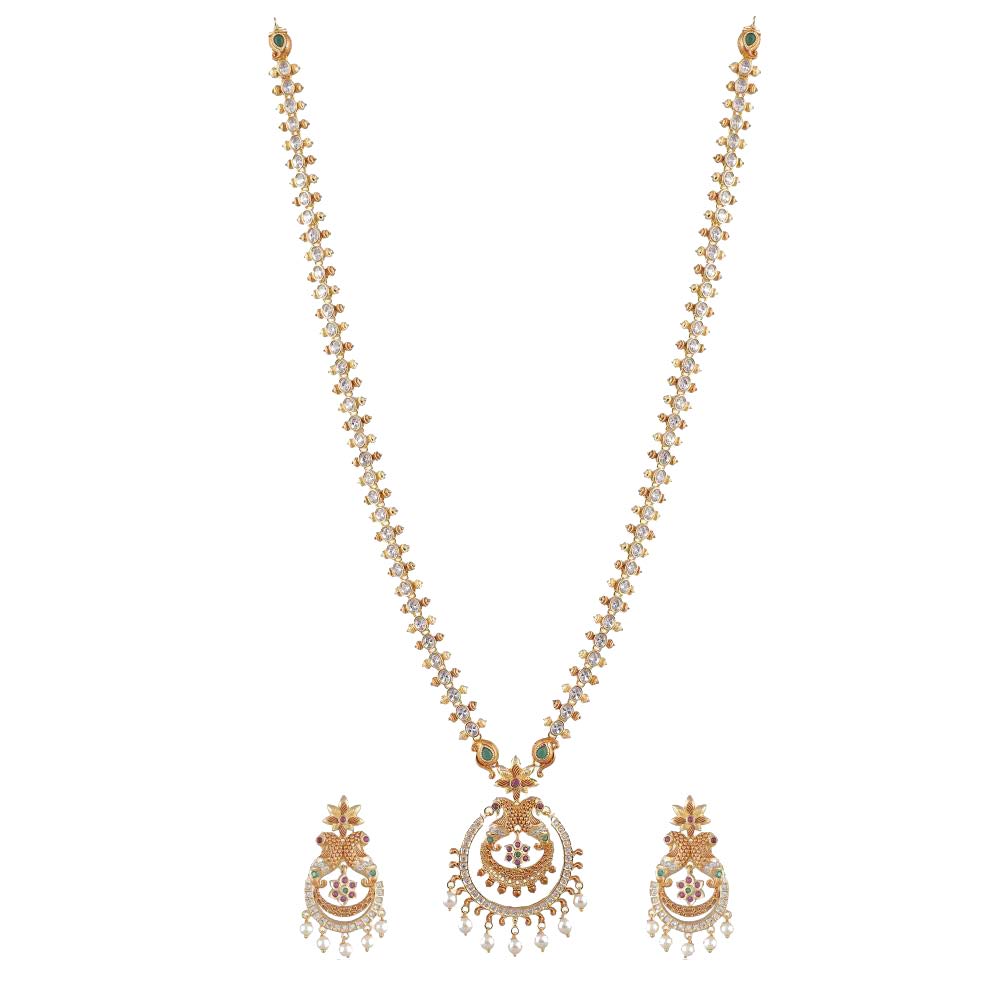 TARINIKAHrida Nakshatra CZ Long Necklace Set - Indian Jewelry Sets for Women| Perfect for Ethnic Occasions| Traditional South Indian Necklace| 1 Year Warranty*