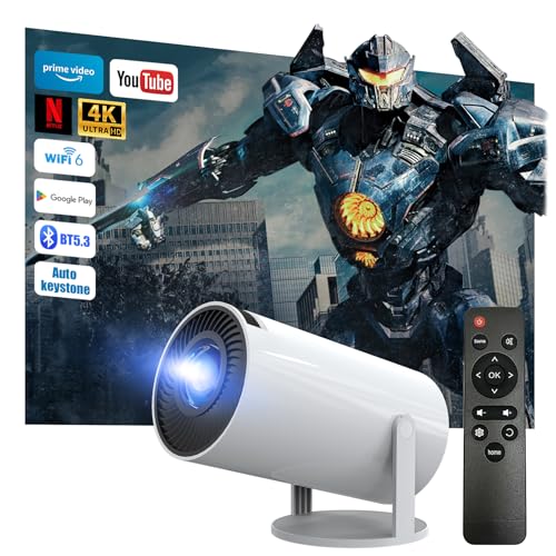 Beamer 4K 1080P Full HD Unterstützt Android 13, 2025 Upgraded Mini Beamer 5G WiFi 6 BT 5.3, Mini Projektor 4K Heimkino/Laptop/HDMI/USB/Auto Horizontal Trapezoid Correction