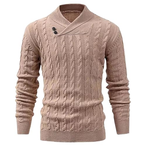 JEShifangjiusu Mens Shawl Collar Knit Sweater Casual Slim Fit Solid Color Pullover Fall Fashion Button Textured Sweater3