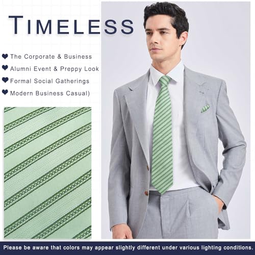 Image of HISDERN Mens Striped Tie and Pocket Square Set Necktie for Men | soft smooth texture, wrinkle-free, neat hand-tied knot, gifting ready, regular 3.4 width, coordinated look, business wedding