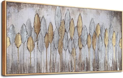 Acocifi Large Framed Canvas Wall Art Aesthetic Bedroom Painting Abstract Gold Leaf Textured Artwork Vintage Grey Brown Boho Picture for Living Room Bathroom Farm Office Home Decor 40
