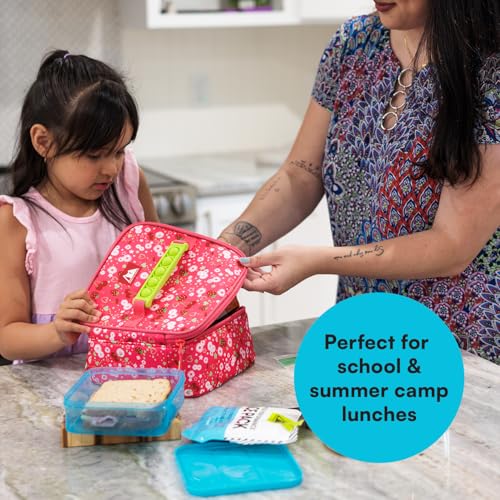 Image of Arctic Zone Kids Lunch Box Combo with Fidget Handle, Very Berry Cherry | Kids lunch box with reusable gel ice pack and sandwich container, fidget handle, 2 compartment cooler for school or travel