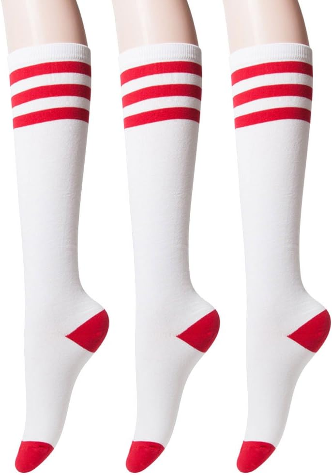Unique Cute Knee High socks for Women Stripe Leopard Skull Heart Twist Knit Argyle Triple Stripe Socks Styling Ideas