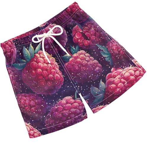 Pigsaly Boys Swim Trunks Fresh Red Purple Raspberry Berry Fruit Boys Board Shorts Swimsuit Swimwear Summer Bathing Suit XS