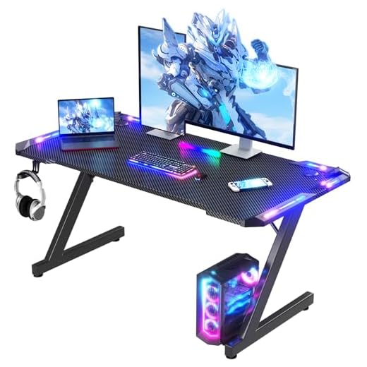 Homall Gaming Desk with LED Lights, 120 x 60cm RGB Gaming Table Z Shape, Large Computer Desk with Headphone Hook and Cup Holder, Gamer Table for Home Office, Black 21 Homall Gaming Desk with LED Lights, 120 x 60cm RGB Gaming Table Z Shape, Large Computer Desk with Headphone Hook and Cup Holder, Gamer Table for Home Office, Black