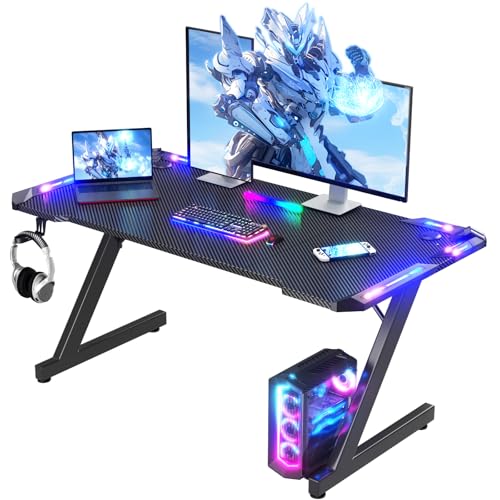 Homall Gaming Desk with LED Lights, 120 x 60cm RGB Gaming Table Z Shape, Large Computer Desk with...