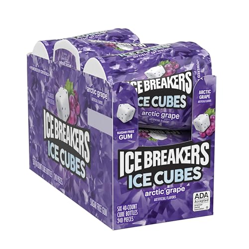 image for ICE BREAKERS Ice Cubes Arctic Grape Sugar Free Chewing Gum Bottles, 3.
