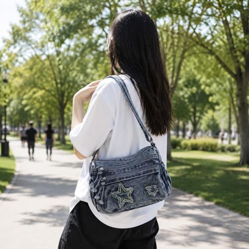 Sac Bandoulière en Denim Souple et Léger Style Décontracté