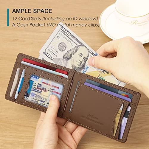 Full Grain Leather Wallets for Men, Bifold Wallets for Men, Mens Leather Wallets with 12 Slots, RFID Blocking, Gifts for Men (USA Flag, Red)2