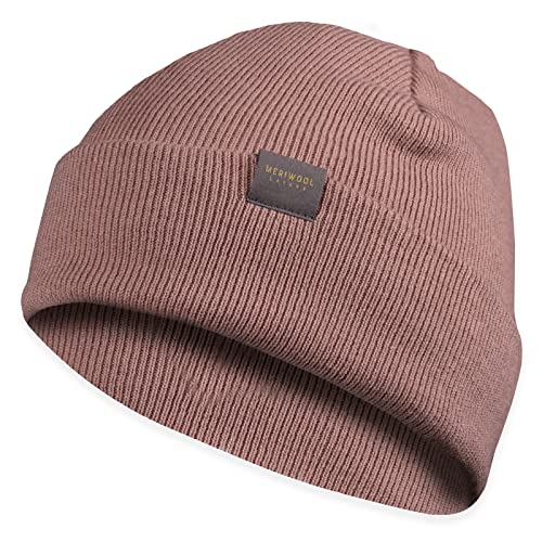 MERIWOOL Beanie for Men and Women - Merino Wool Blend Ribbed Knit Winter Hat Rose