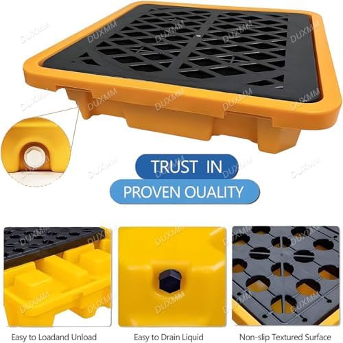 Stackable Polyethylene Spill Containment Pallet with Drain, Anti-Slip Tray for Safe Chemical Storage, 120x60x10cm (47.2x23.6x4in) - Durable & Efficient Solution