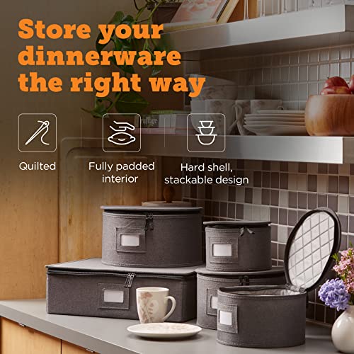 Storagelab China Storage Set, Hard Shell And Stackable, For Dinnerware Storage And Transport, Protects Dishes Cups And Mugs, Felt Plate Dividers Included (Gray, 5 Piece Quilted Set For China Storage) #TOP1