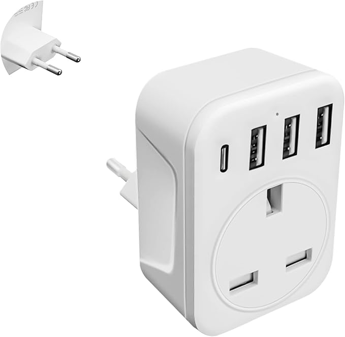 UK to European Plug Adapter ARCELI Travel Plugs UK to EU with 3 USB