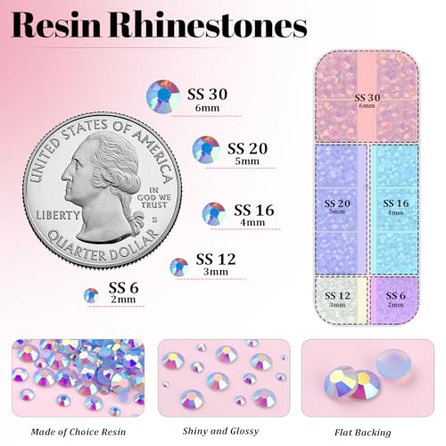 Image of Resin Rhinestones for Crafting with 3Pcs 10ml B7000 Jewelry Glue, 1 Box Light Blue AB Flatback Gems Crystals Diamond for Bedazzling Crafts DIY Nail Art Makeup, Gems for Clothing Tumblers Shoes