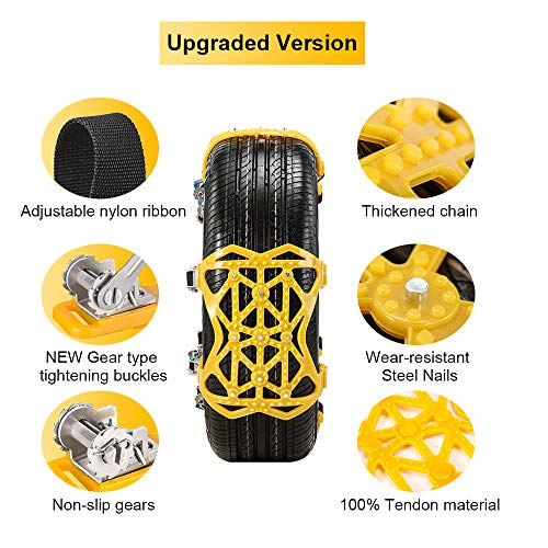 Qoosea Snow Chains 7 Pack Universal Car Anti-Skid Emergency Adjustable Tire Chains for Cars SUV Truck Driving on Snow and Ice Road, Sand and Mud Road, Uphill Road, Fit Tire Width from 165mm-265mm