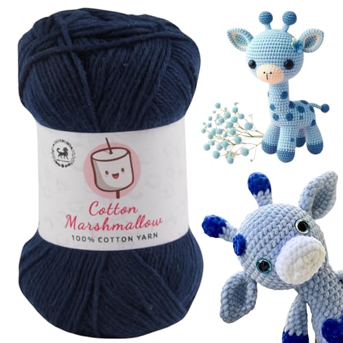 Image of NESTNHAVEN Cotton Marshmallow 100% Cotton Yarn - (50 g, 130 m) - Luxury Yarn for Crochet, Amigurumi, Embroidery, Toys, Garments, Flowers and Hobby Projects (Dark Denim Blue)