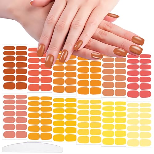WOKOTO Orange Series Nail Strips - 12 Sheets Solid Polish Wraps for Women and Girls - Self-Adhesive Gel Stickers