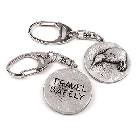 New Zealand/Kiwi bird 'Travel Safely' metal keyring for travellers, Gift Cover