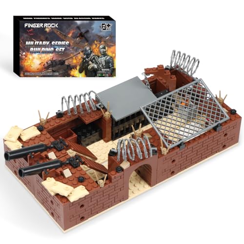Finger Rock WW2 Military Base Bunker Trench Building Set, 4 in 1 Army Base Set with Medical Point, Penitentiary and Big Guns, Suitable for Military War Scenarios, Idea Gifts for Kid Adults 8+ (325pcs)