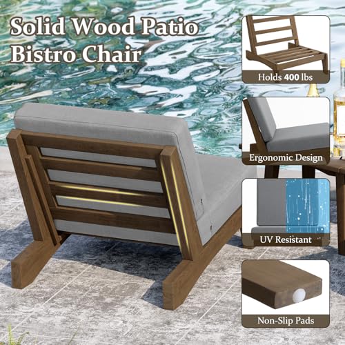 Image of Pia Ricoo 3 Piece Patio Bistro Set with Patio Chairs and Table, Heavy Duty Wood Patio Furniture Set, All-Weather Outdoor Chairs for Balcony, Deck, Poolside, Porch - Gray